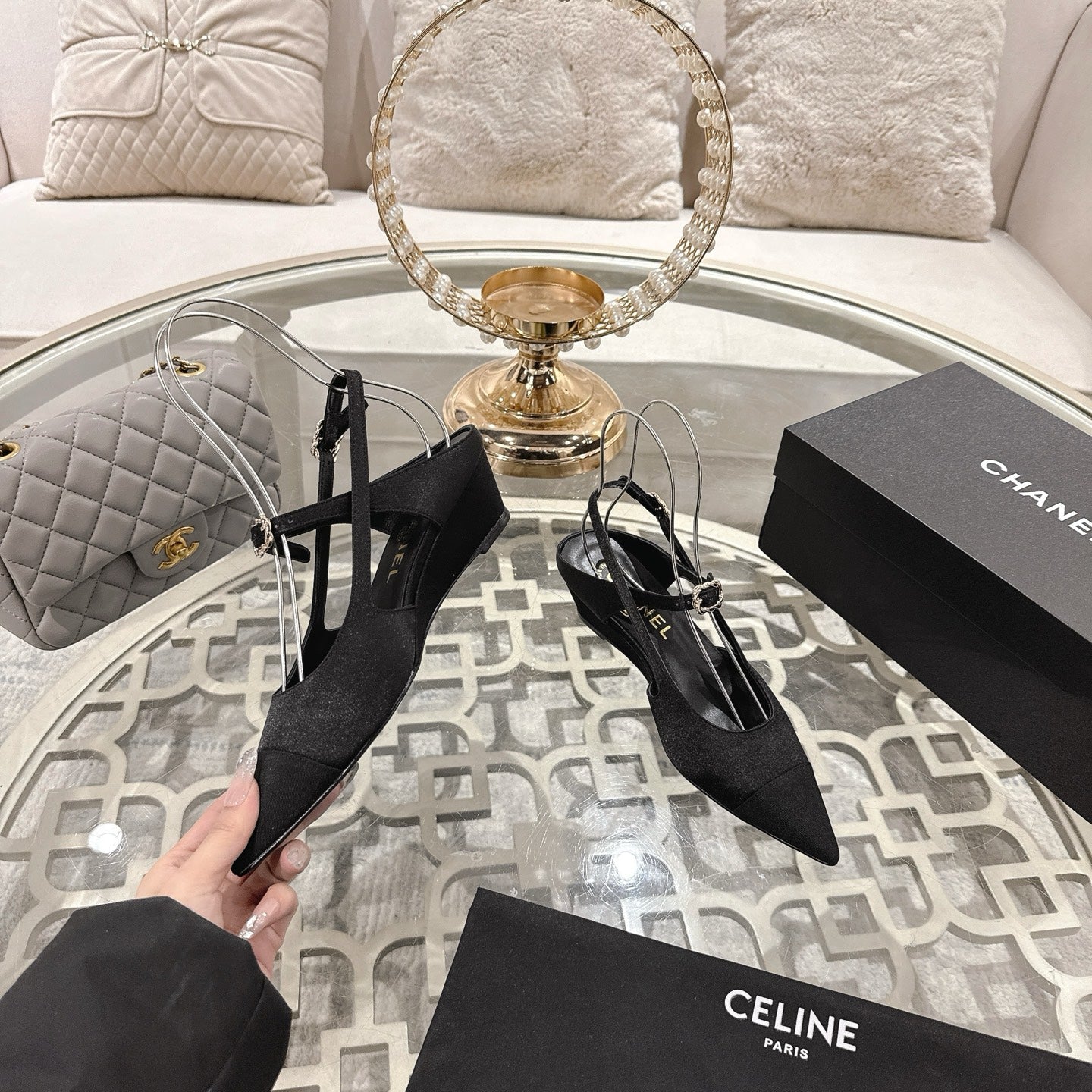 CHANEL 25 Slingback heel Black Silk and Sheepskin 268921