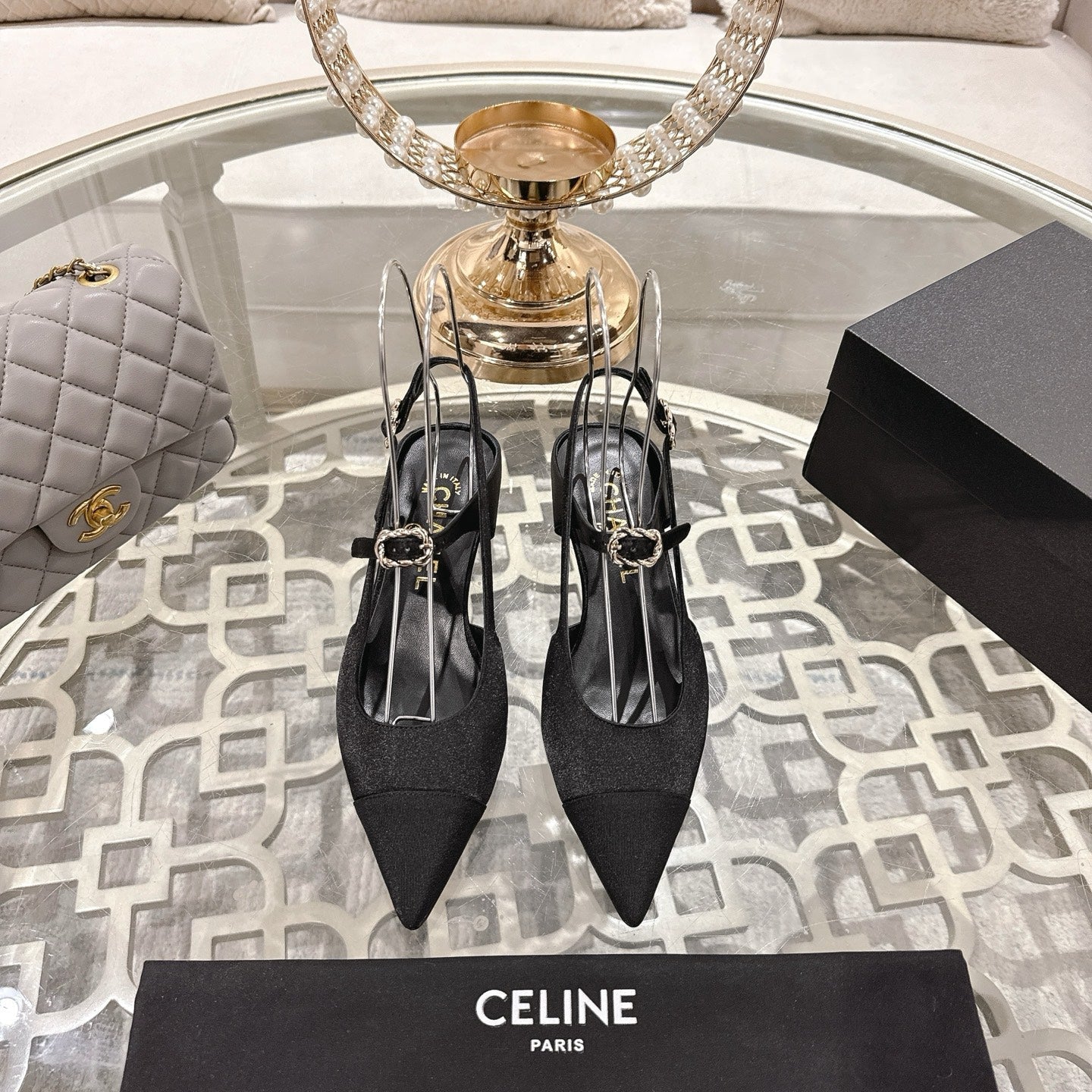 CHANEL 25 Slingback heel Black Silk and Sheepskin 268921