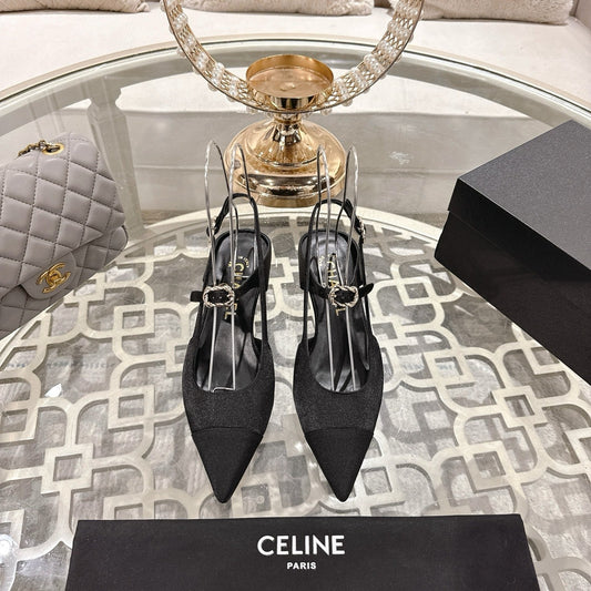 CHANEL 25 Slingback heel Black Silk and Sheepskin 268921