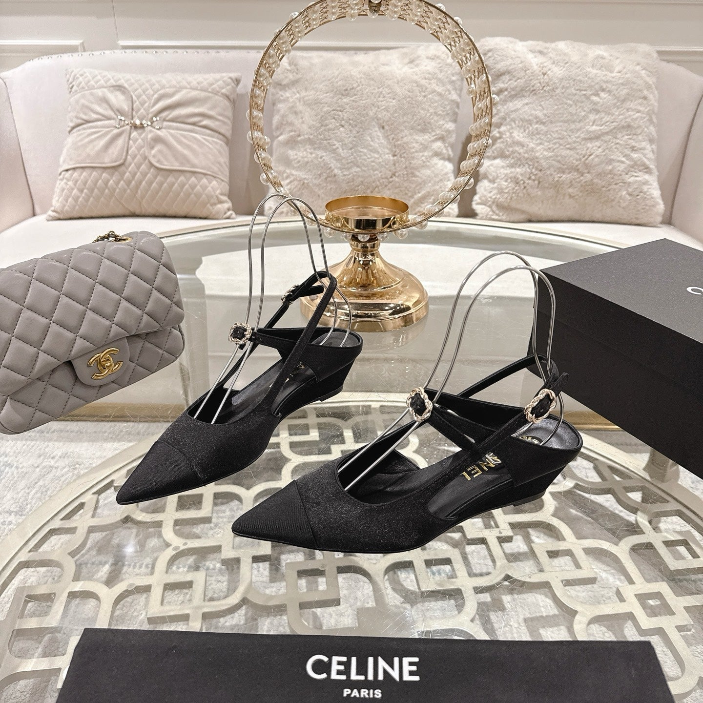 CHANEL 25 Slingback heel Black Silk and Sheepskin 268921