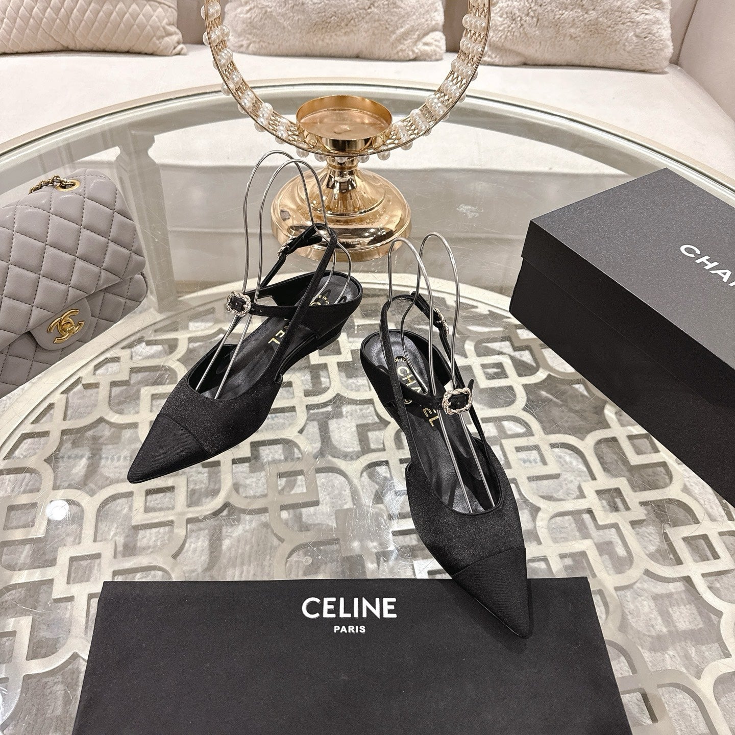CHANEL 25 Slingback heel Black Silk and Sheepskin 268921