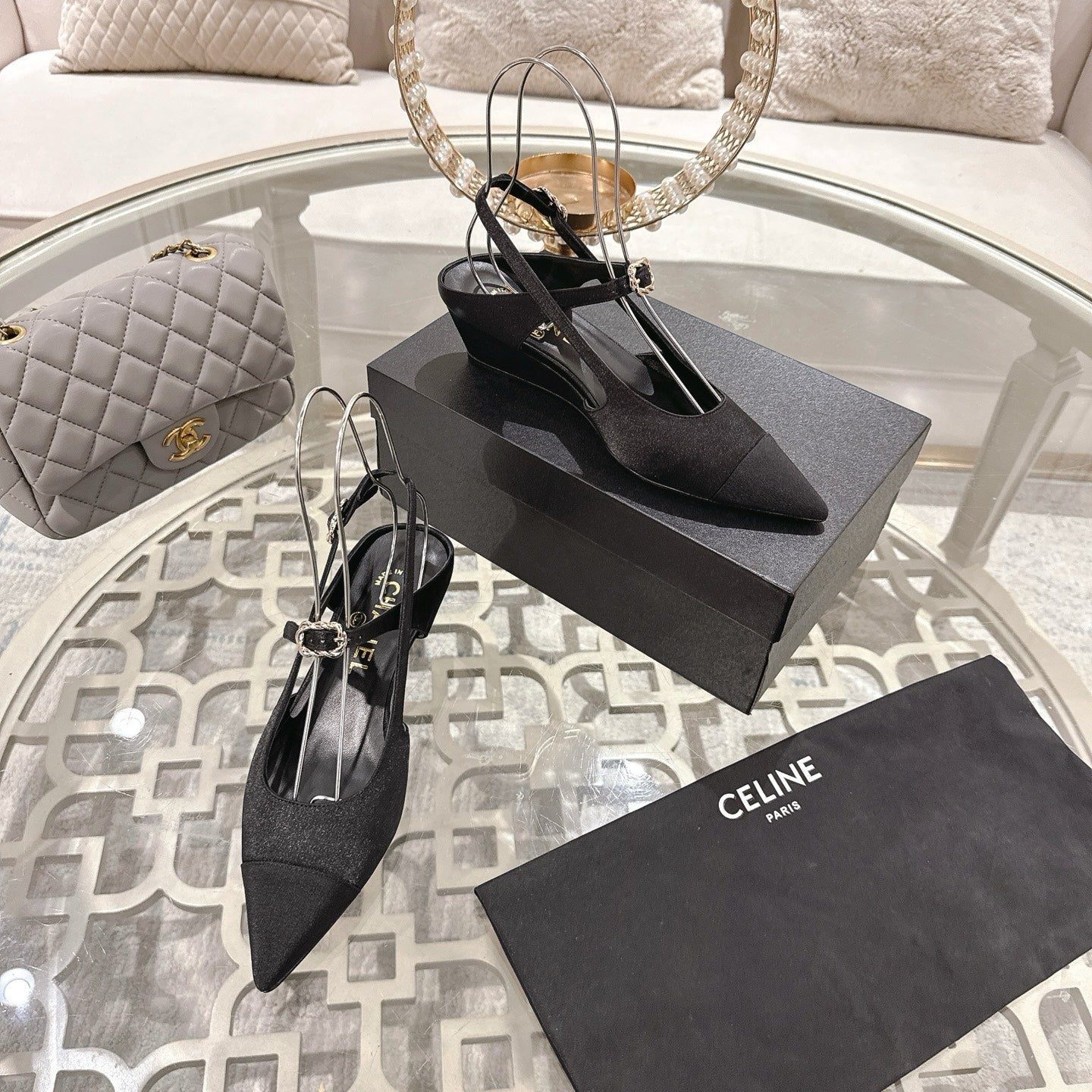 CHANEL 25 Slingback heel Black Silk and Sheepskin 268921