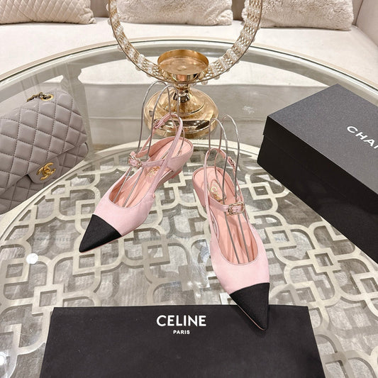 CHANEL 25 Slingback Heel Pink Pastel Silk and Sheepskin 268922