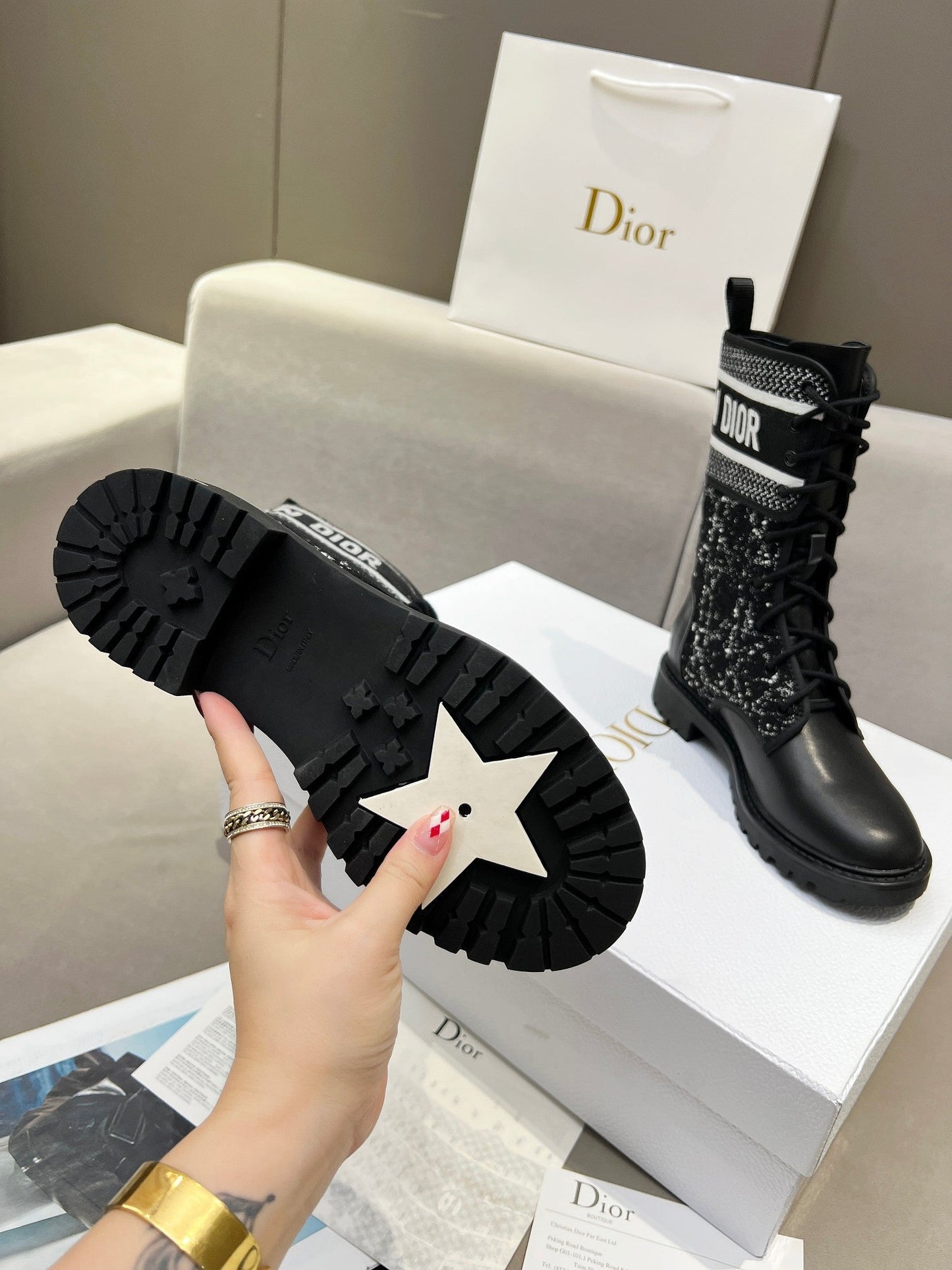 DIOR D-Major Ankle Boot In Black Mix White Tweed And Lambskin  107725