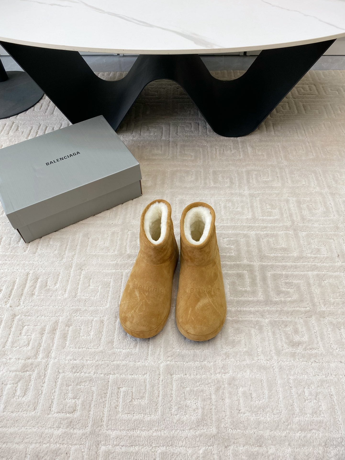 Balanciaga FLAT ANKLE BOOTS IN CIDER BROWN SUEDE AND SHEARLING LINING