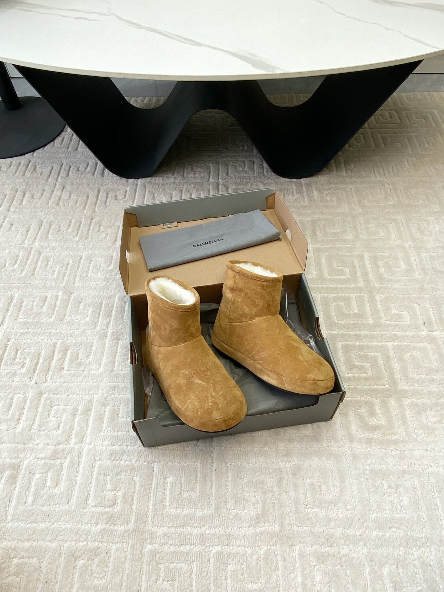 Balanciaga FLAT ANKLE BOOTS IN CIDER BROWN SUEDE AND SHEARLING LINING