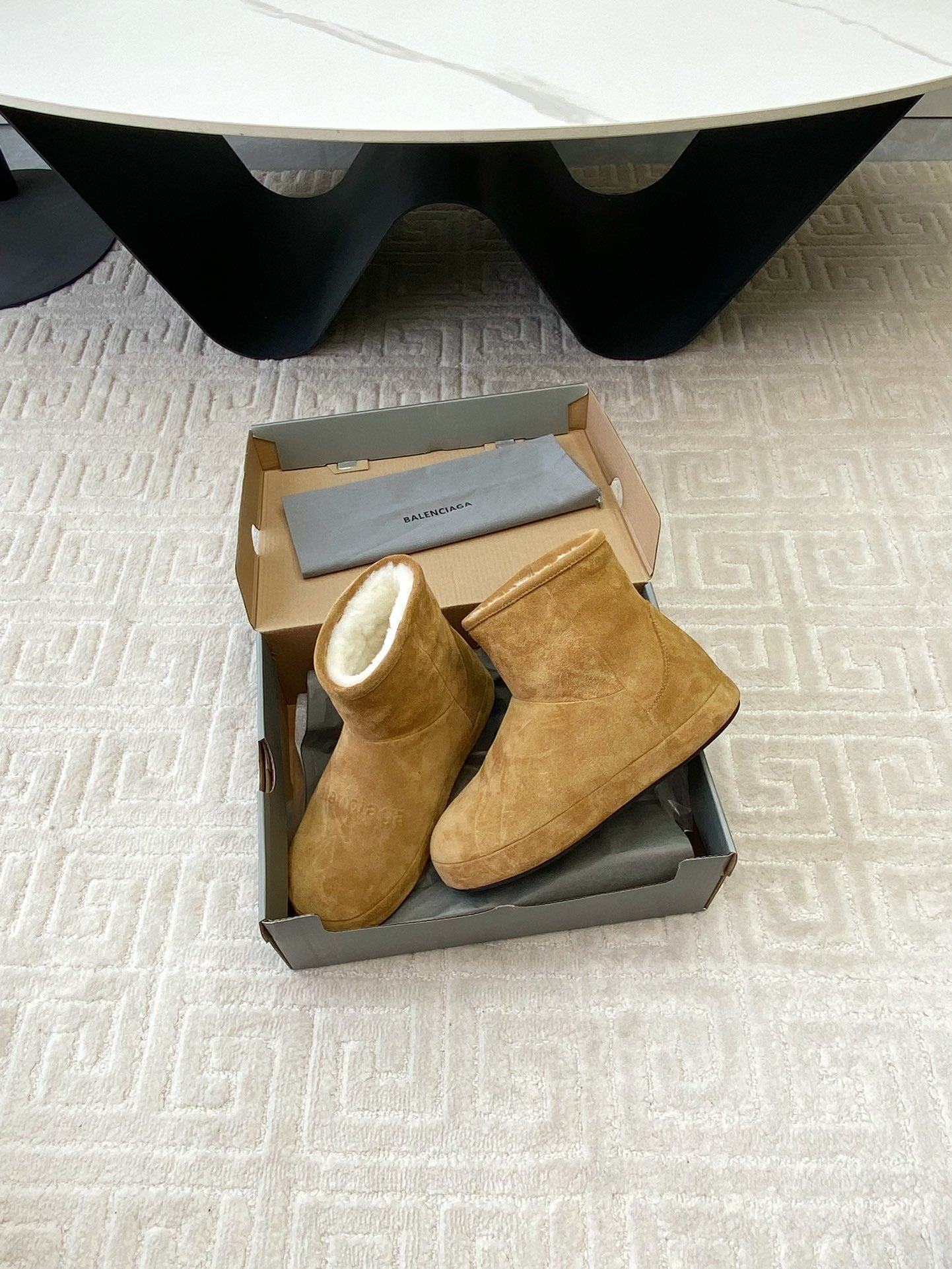 Balanciaga FLAT ANKLE BOOTS IN CIDER BROWN SUEDE AND SHEARLING LINING