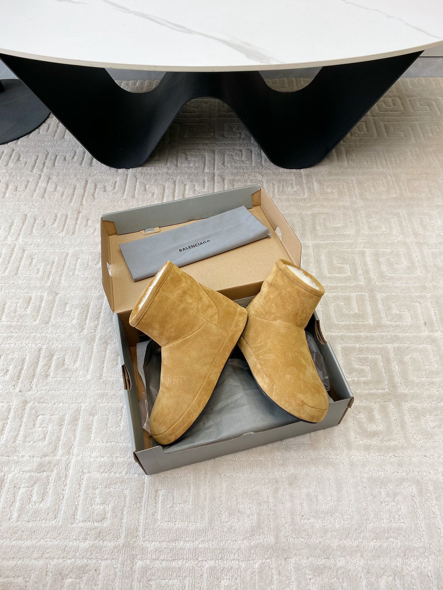 Balanciaga FLAT ANKLE BOOTS IN CIDER BROWN SUEDE AND SHEARLING LINING