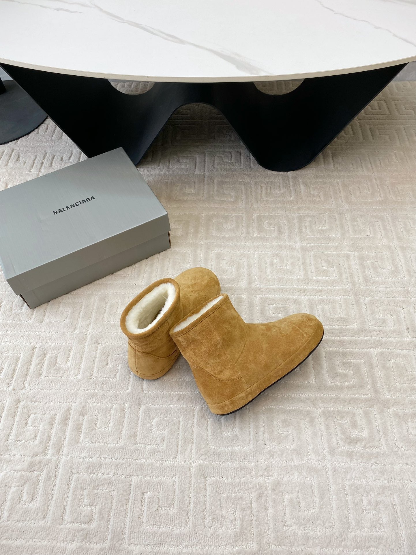 Balanciaga FLAT ANKLE BOOTS IN CIDER BROWN SUEDE AND SHEARLING LINING