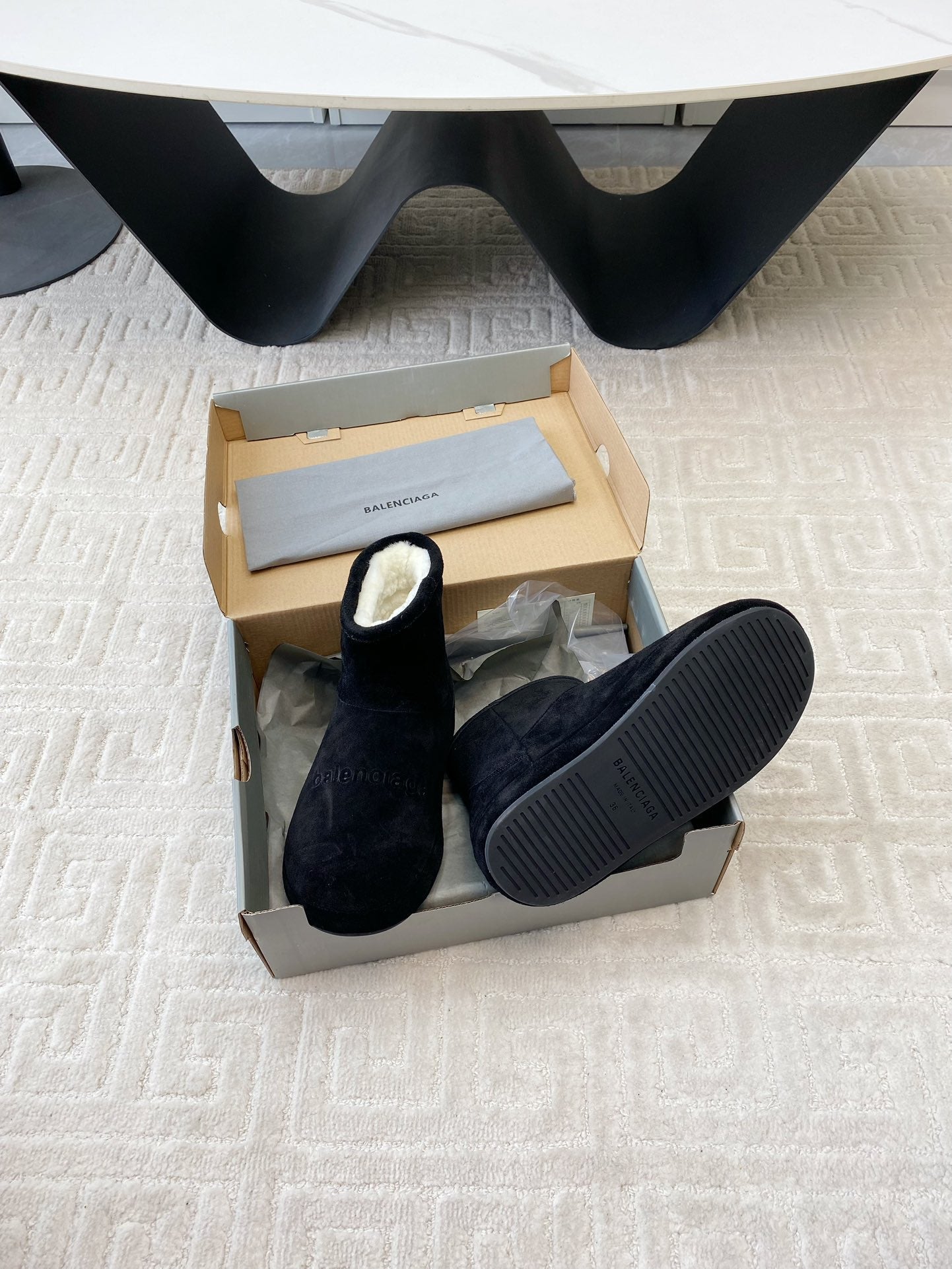 Balanciaga FLAT ANKLE BOOTS IN BLACK SUEDE AND SHEARLING LINING