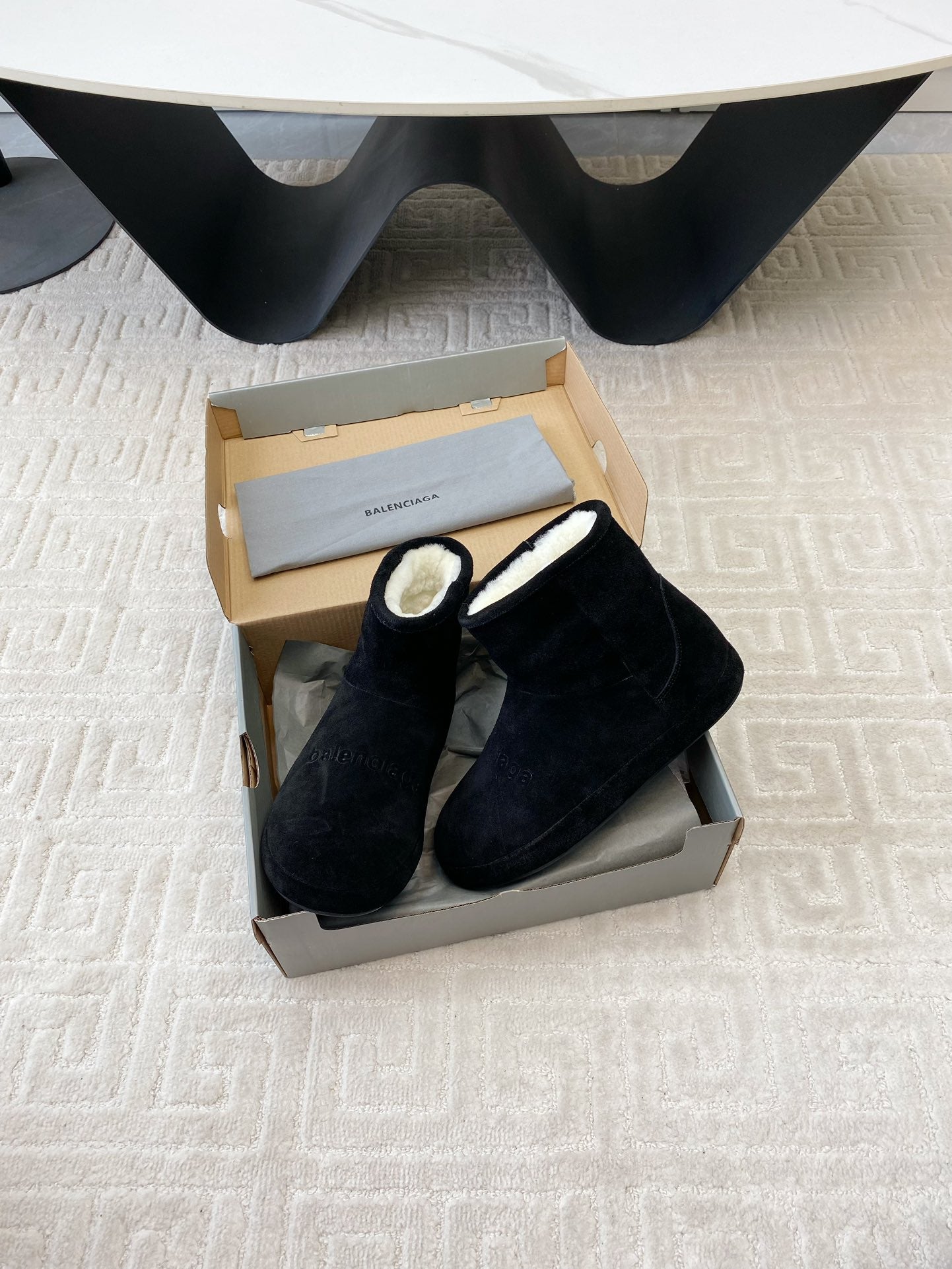 Balanciaga FLAT ANKLE BOOTS IN BLACK SUEDE AND SHEARLING LINING