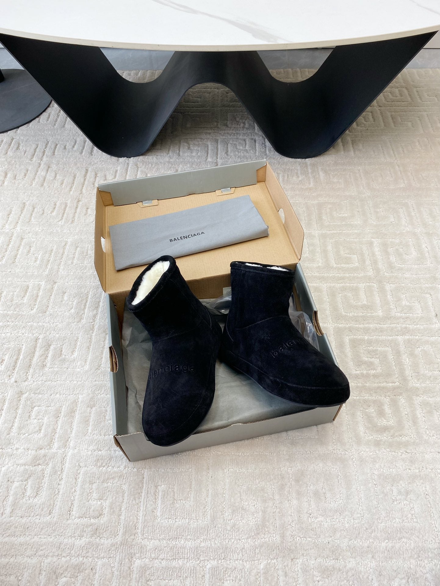Balanciaga FLAT ANKLE BOOTS IN BLACK SUEDE AND SHEARLING LINING