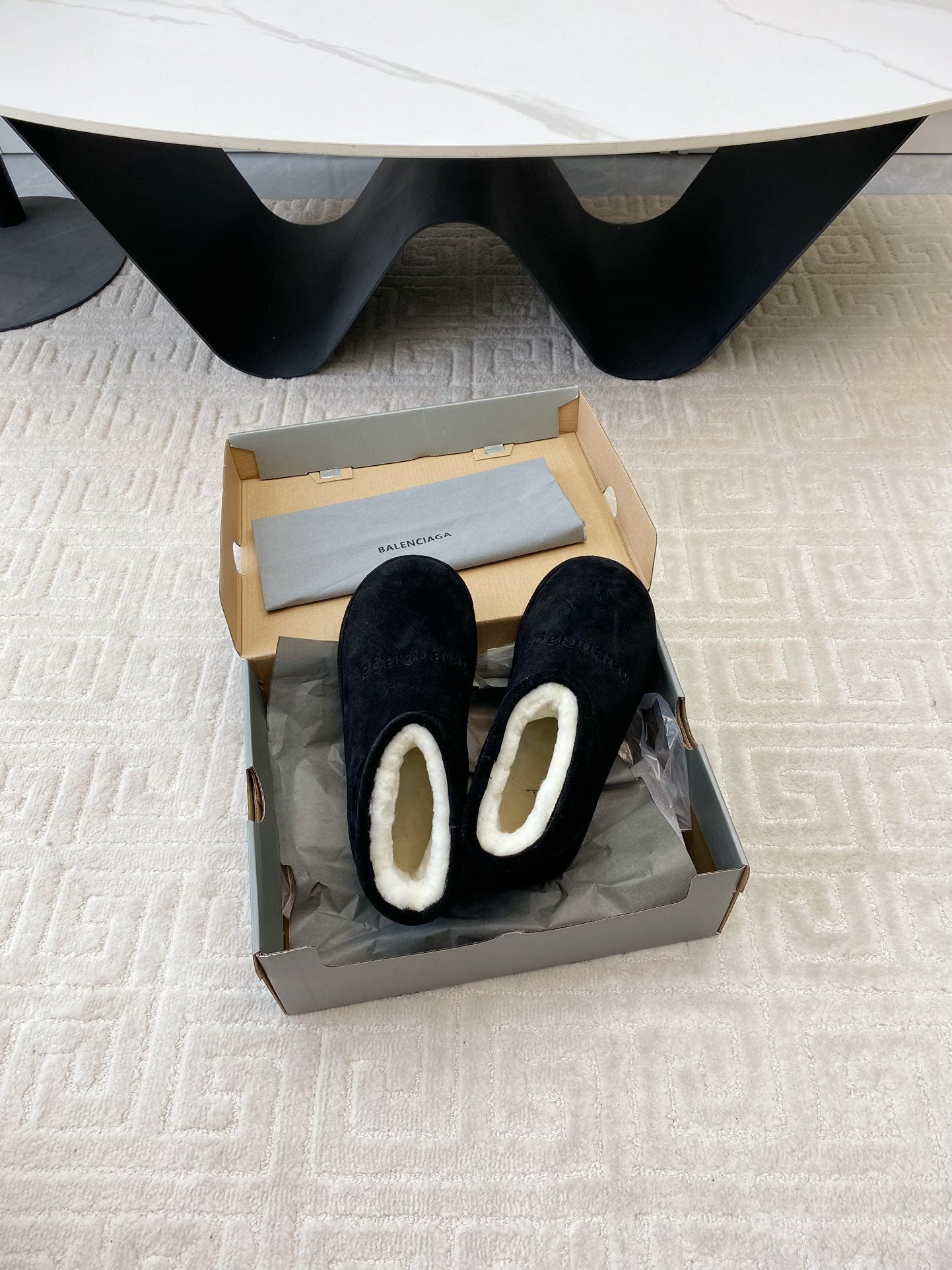 Balanciaga FLAT ANKLE BOOTS IN BLACK SUEDE AND SHEARLING LINING