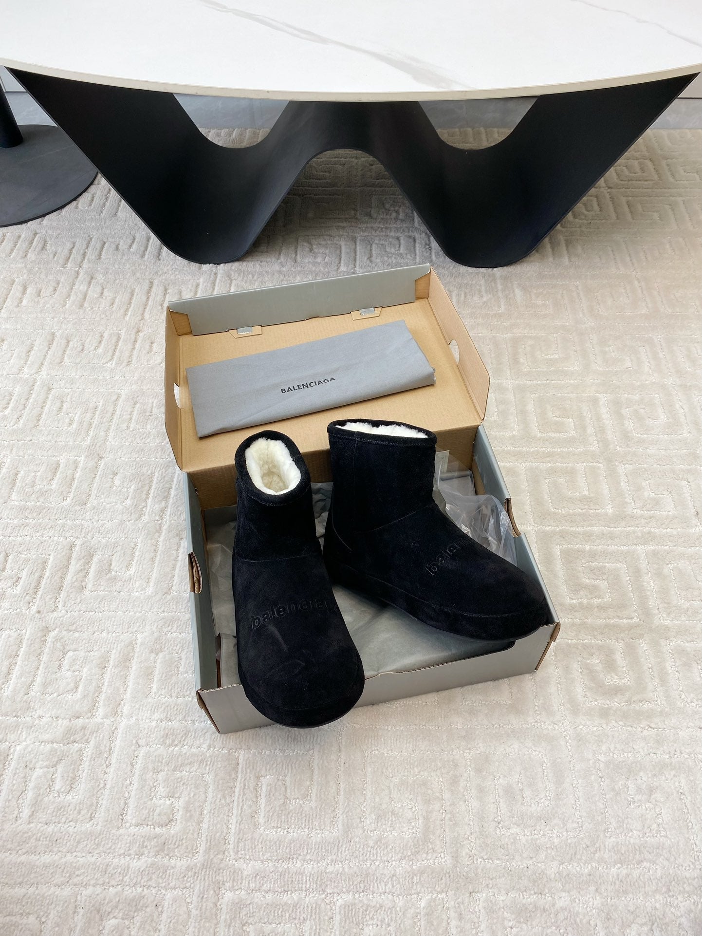 Balanciaga FLAT ANKLE BOOTS IN BLACK SUEDE AND SHEARLING LINING