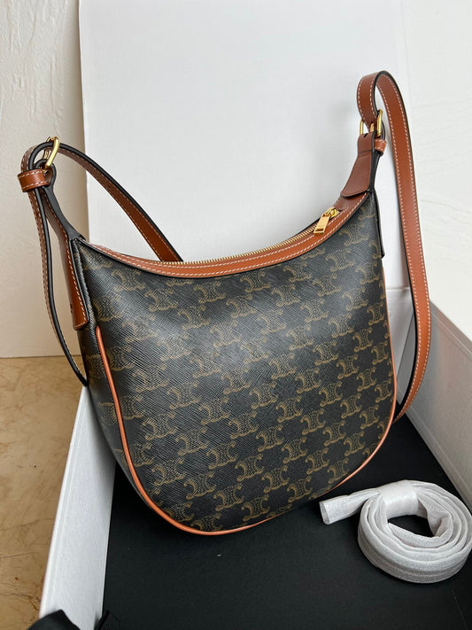 Celine small heloise 23cm cuir triomphe canvas brown calfskin