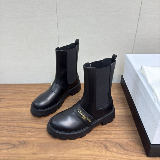DIOR D-Quest Ankle Boot 40mm In Plain Black Calfskin 112933