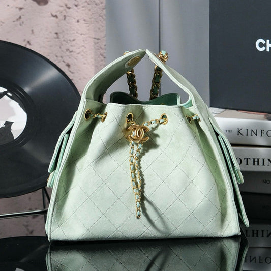 CHANEL 25C Hobo Bag 30cm Light Green Suede