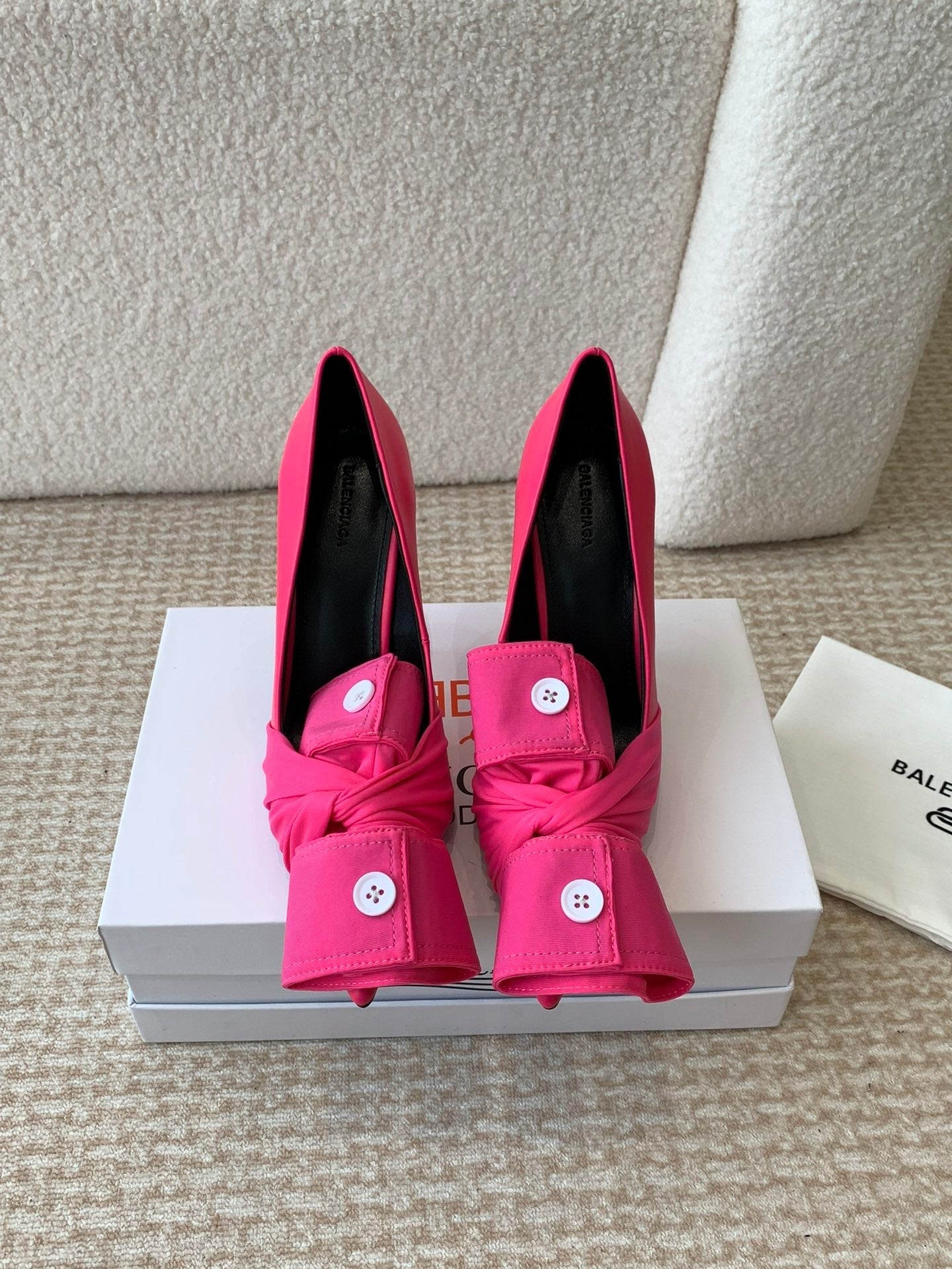 Balanciaga KNIFE CHEMISE HIGH PUMPS IN BRIGHT PINK COTTON AND CALFSKIN
