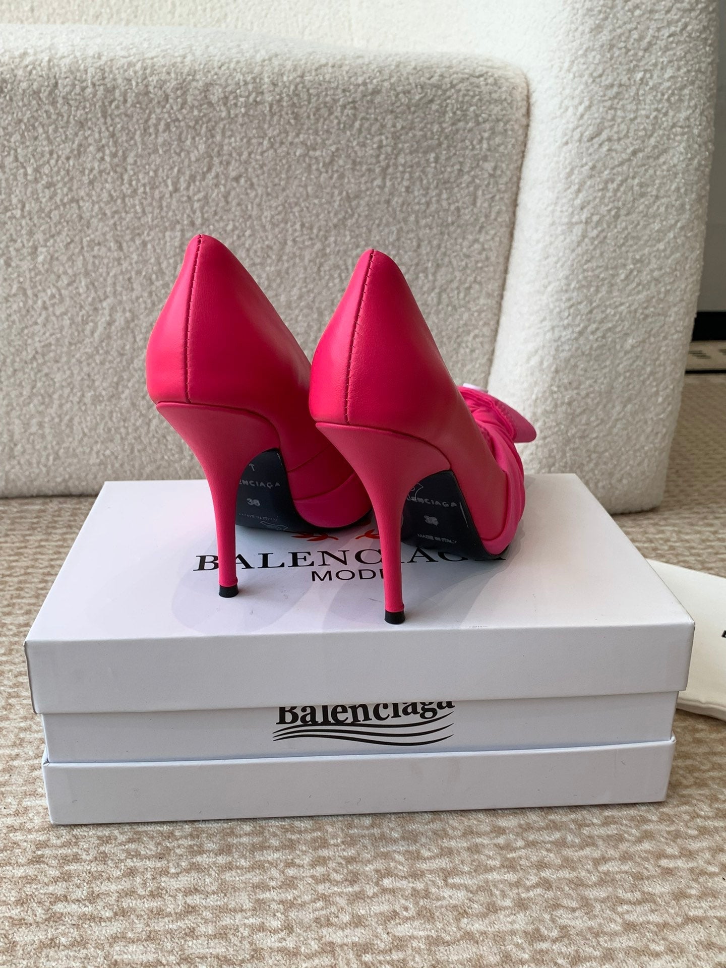Balanciaga KNIFE CHEMISE HIGH PUMPS IN BRIGHT PINK COTTON AND CALFSKIN