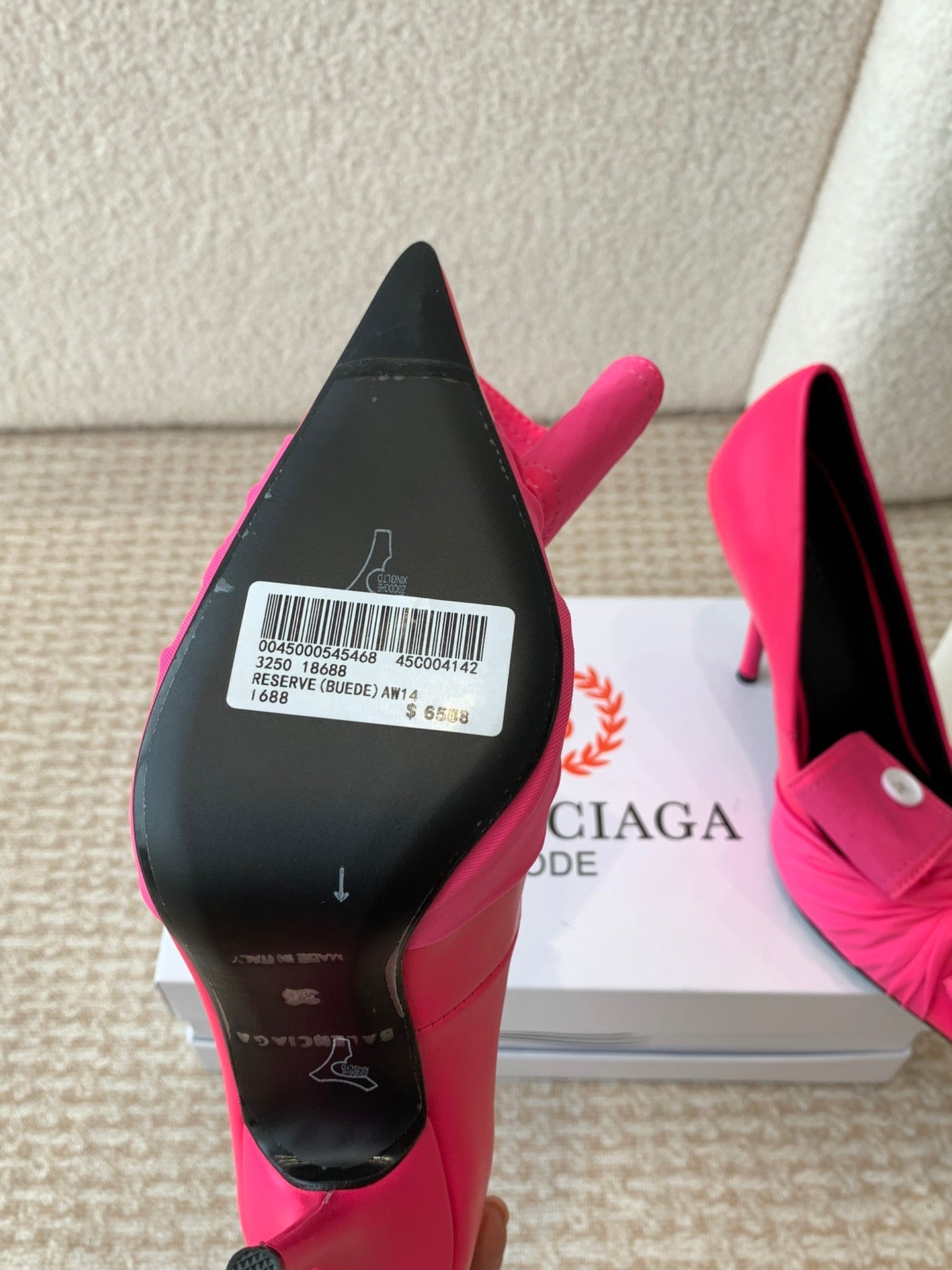 Balanciaga KNIFE CHEMISE HIGH PUMPS IN BRIGHT PINK COTTON AND CALFSKIN