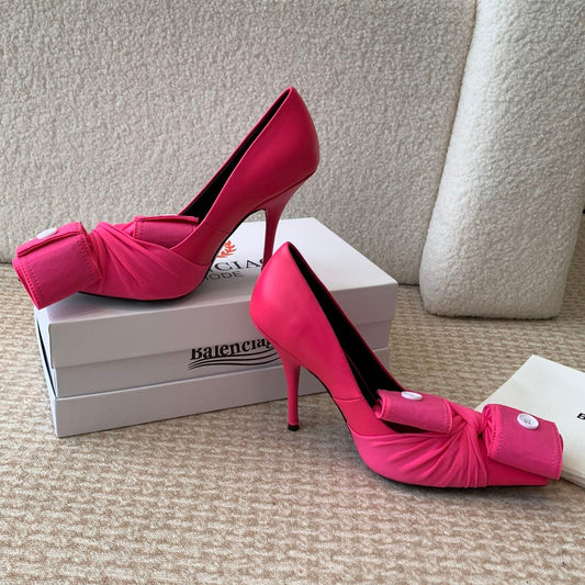 Balanciaga KNIFE CHEMISE HIGH PUMPS IN BRIGHT PINK COTTON AND CALFSKIN