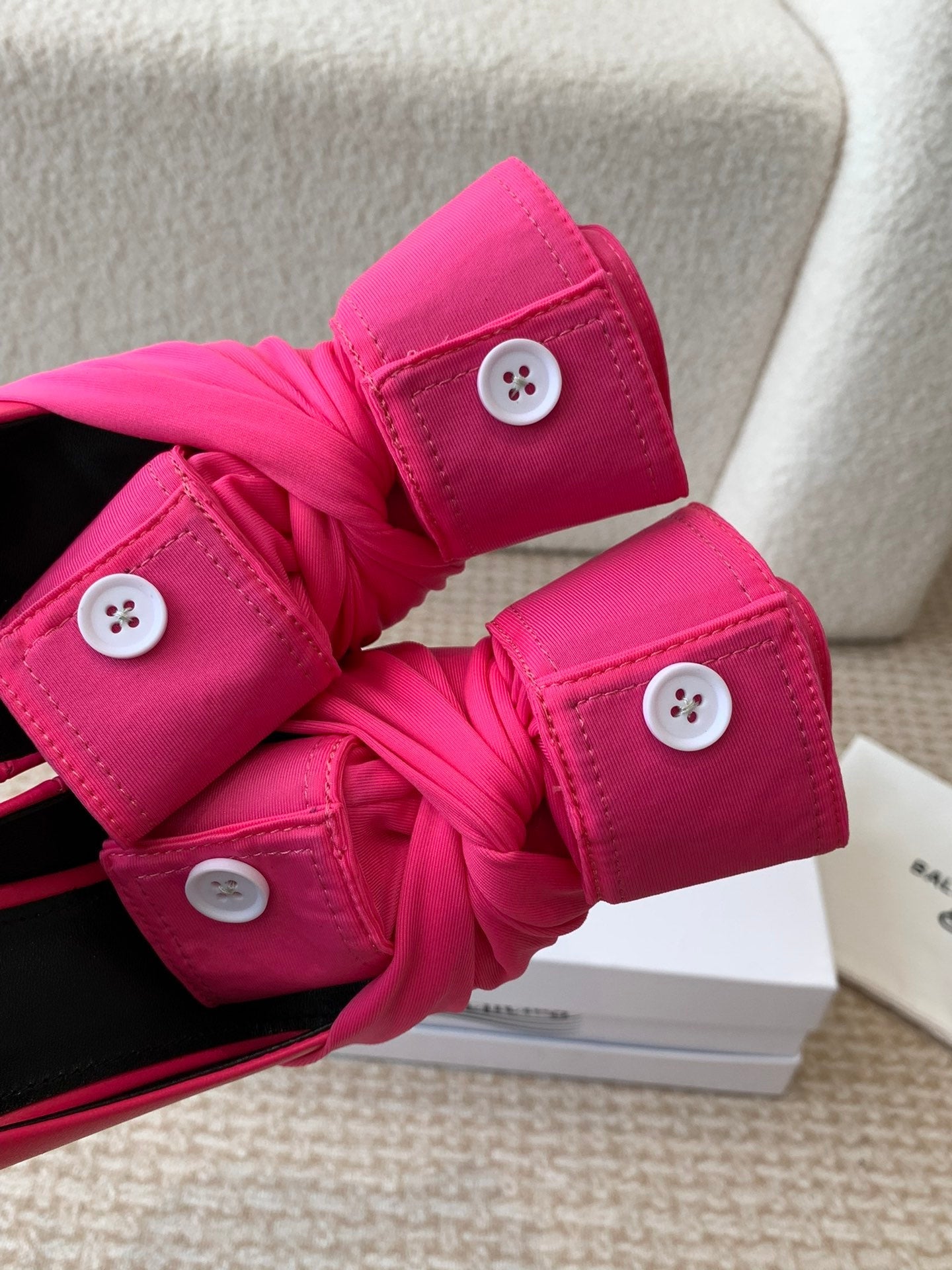 Balanciaga KNIFE CHEMISE HIGH PUMPS IN BRIGHT PINK COTTON AND CALFSKIN
