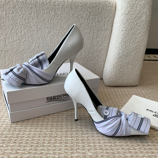 Balanciaga KNIFE CHEMISE HIGH PUMPS IN WHITE COTTON AND CALFSKIN