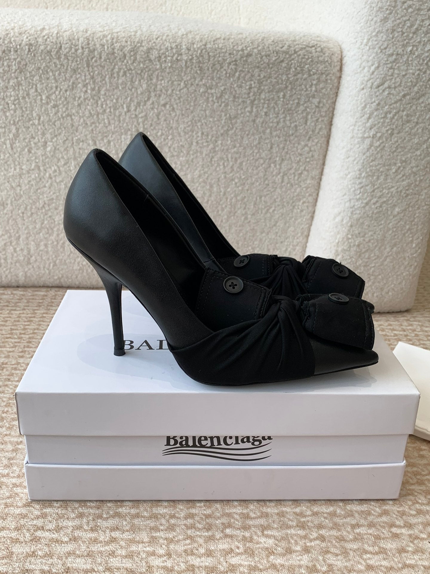 Balanciaga KNIFE CHEMISE HIGH PUMPS IN BLACK COTTON AND CALFSKIN