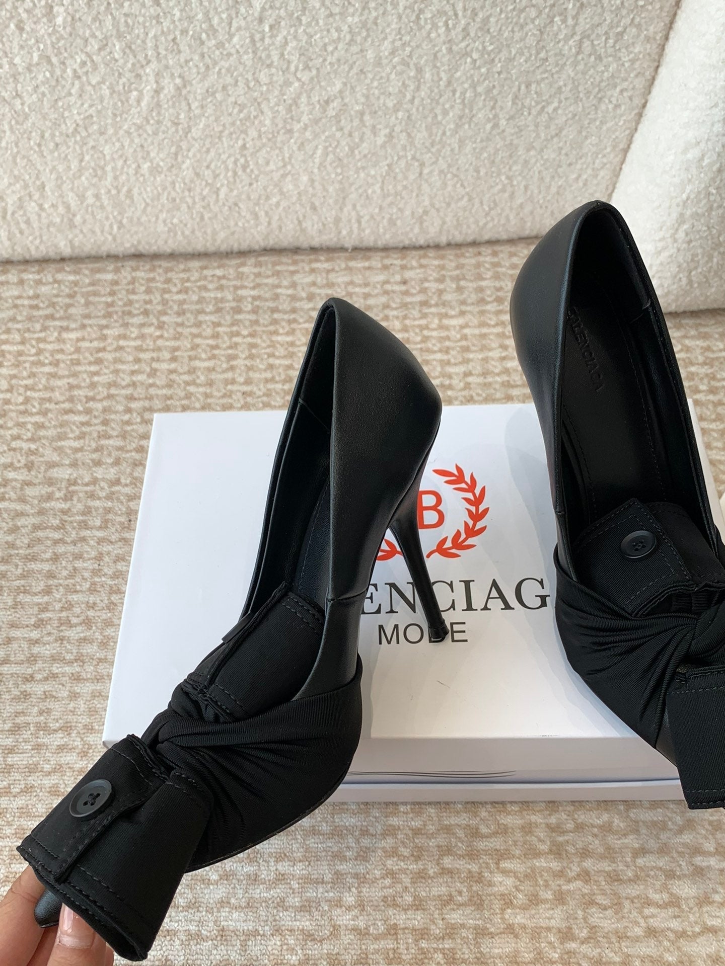Balanciaga KNIFE CHEMISE HIGH PUMPS IN BLACK COTTON AND CALFSKIN