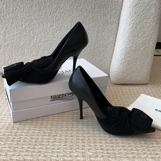 Balanciaga KNIFE CHEMISE HIGH PUMPS IN BLACK COTTON AND CALFSKIN
