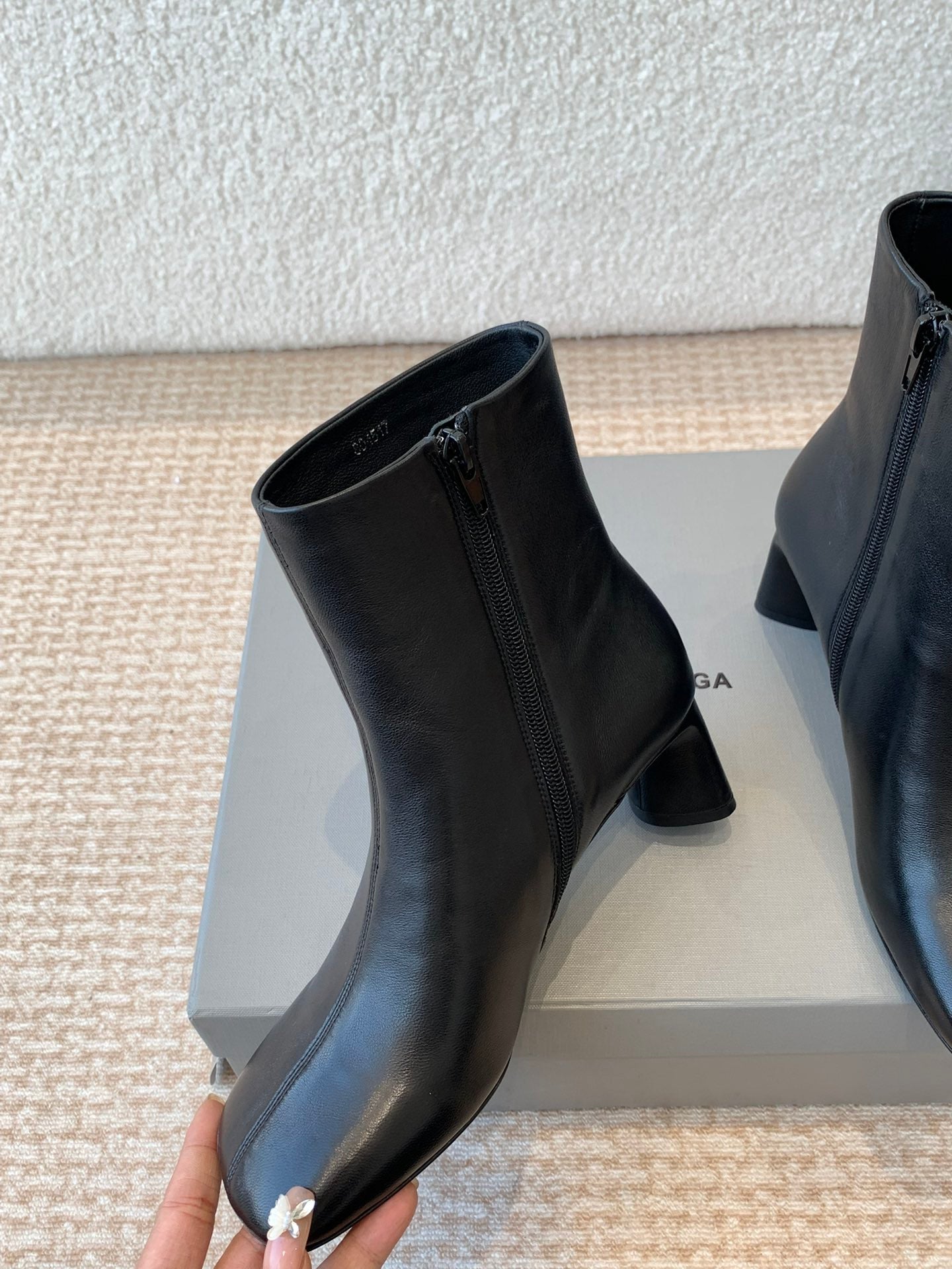Balanciaga ANKLE BOOTS IN BLACK LOGO EMBOSSED SOFT SHEEPSKIN