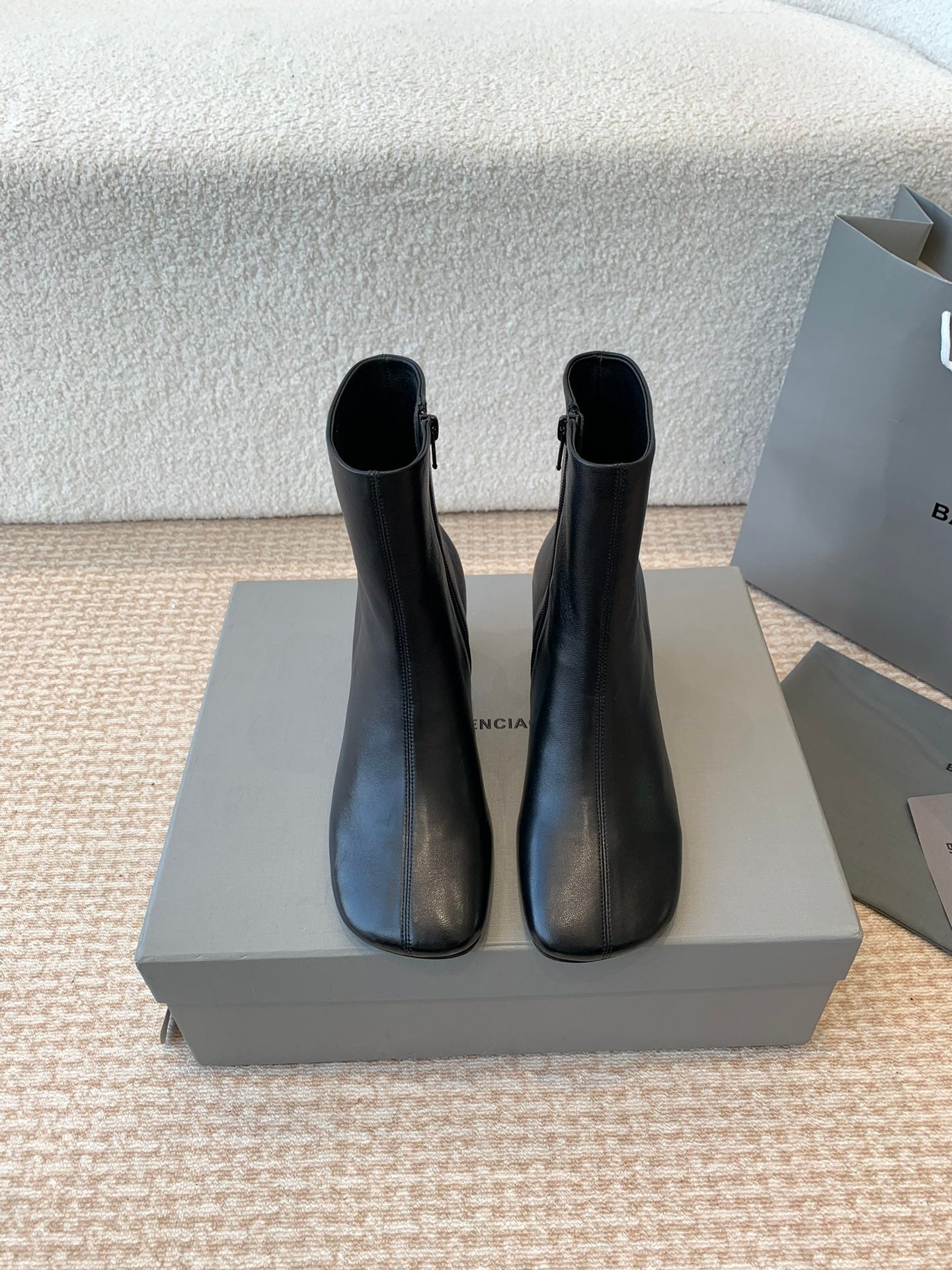 Balanciaga ANKLE BOOTS IN BLACK LOGO EMBOSSED SOFT SHEEPSKIN