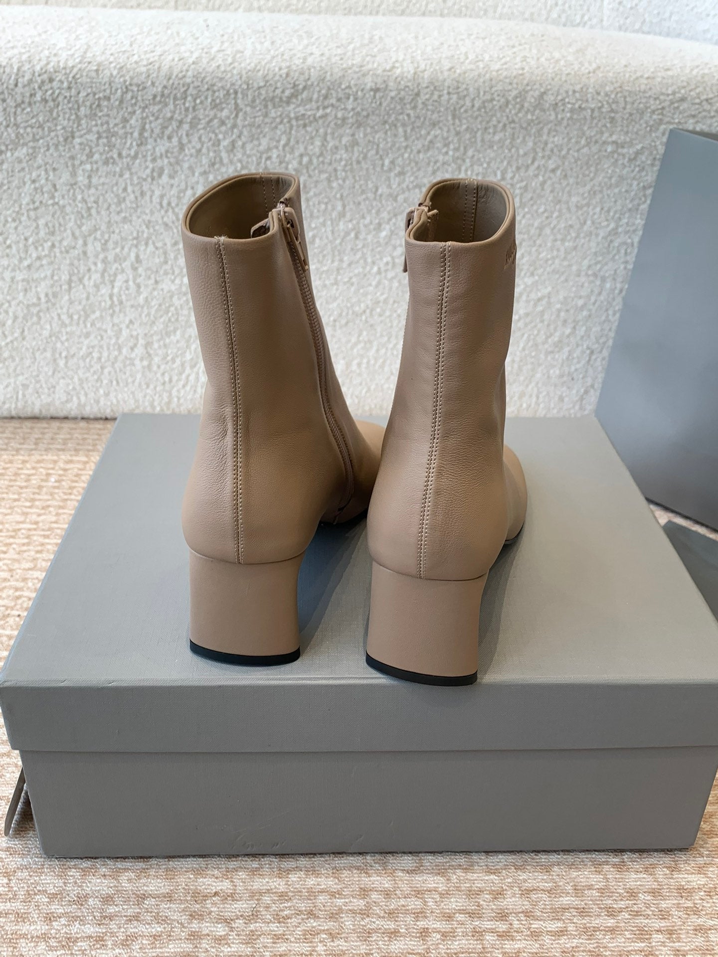 Balanciaga ANKLE BOOTS IN LIGHT BROWN LOGO EMBOSSED SOFT SHEEPSKIN