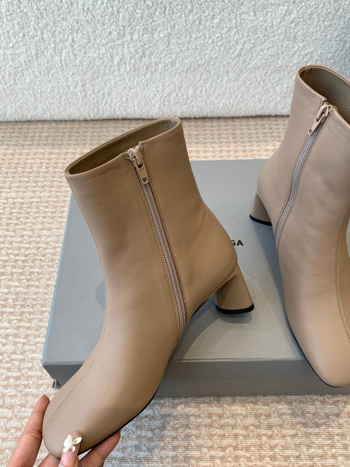 Balanciaga ANKLE BOOTS IN LIGHT BROWN LOGO EMBOSSED SOFT SHEEPSKIN