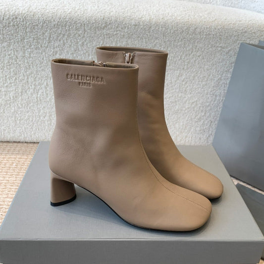 Balanciaga ANKLE BOOTS IN LIGHT BROWN LOGO EMBOSSED SOFT SHEEPSKIN