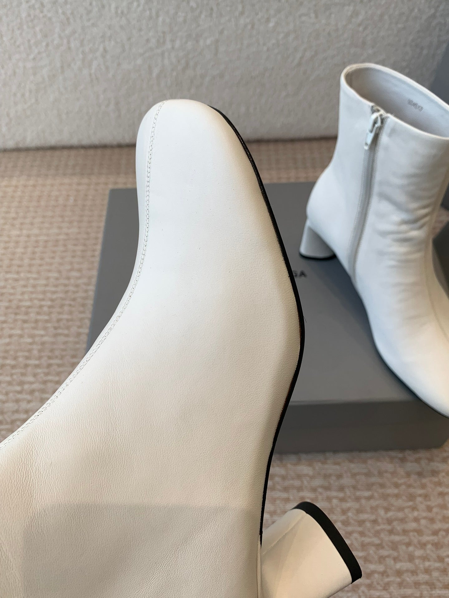 Balanciaga ANKLE BOOTS IN WHITE LOGO EMBOSSED SOFT SHEEPSKIN