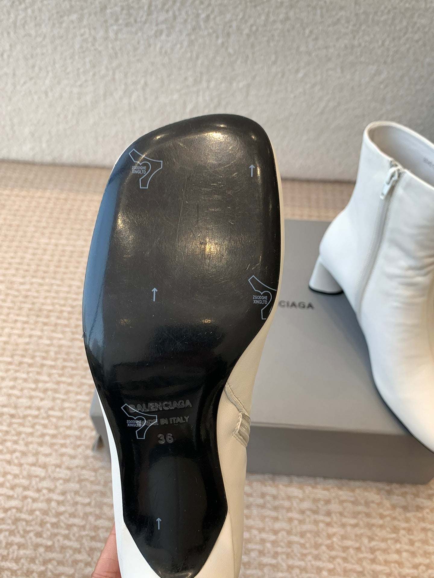 Balanciaga ANKLE BOOTS IN WHITE LOGO EMBOSSED SOFT SHEEPSKIN
