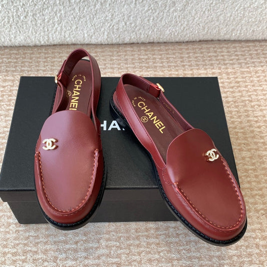CHANEL 25S Slingback Loafer Dark Red Calfskin