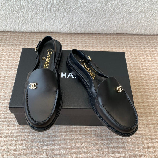 CHANEL 25S Slingback Loafer Black Calfskin