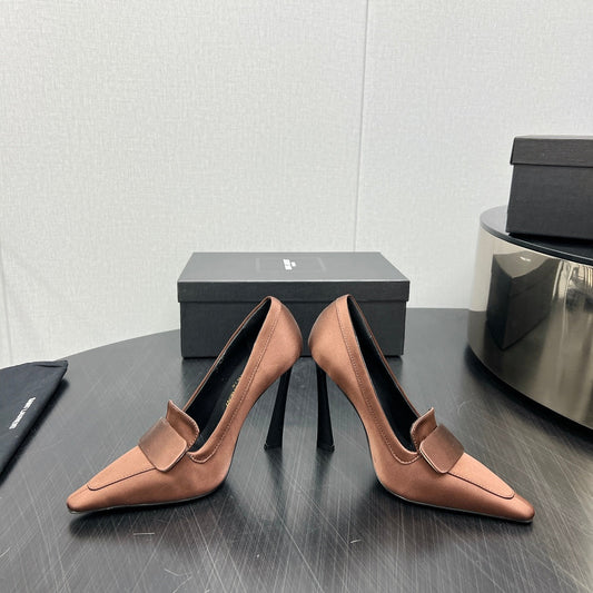 Saint Laurent D'ORSAY PUMPS IN TOFFEE BROWN SILK
