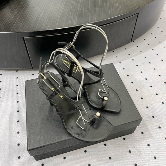 Saint Laurent SL LINDEN HEELED SANDALS BLACK CALFSKIN