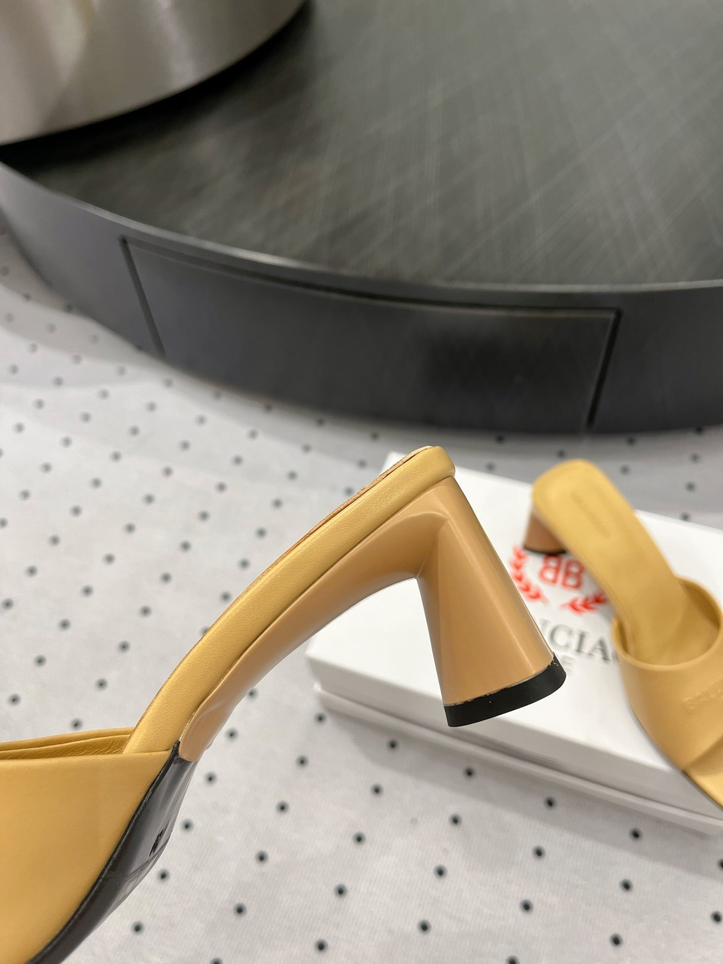 Balanciaga SQUARE-TOE MEDIUM HEEL MULES IN APACHE CALFSKIN LOGO EMBOSSED