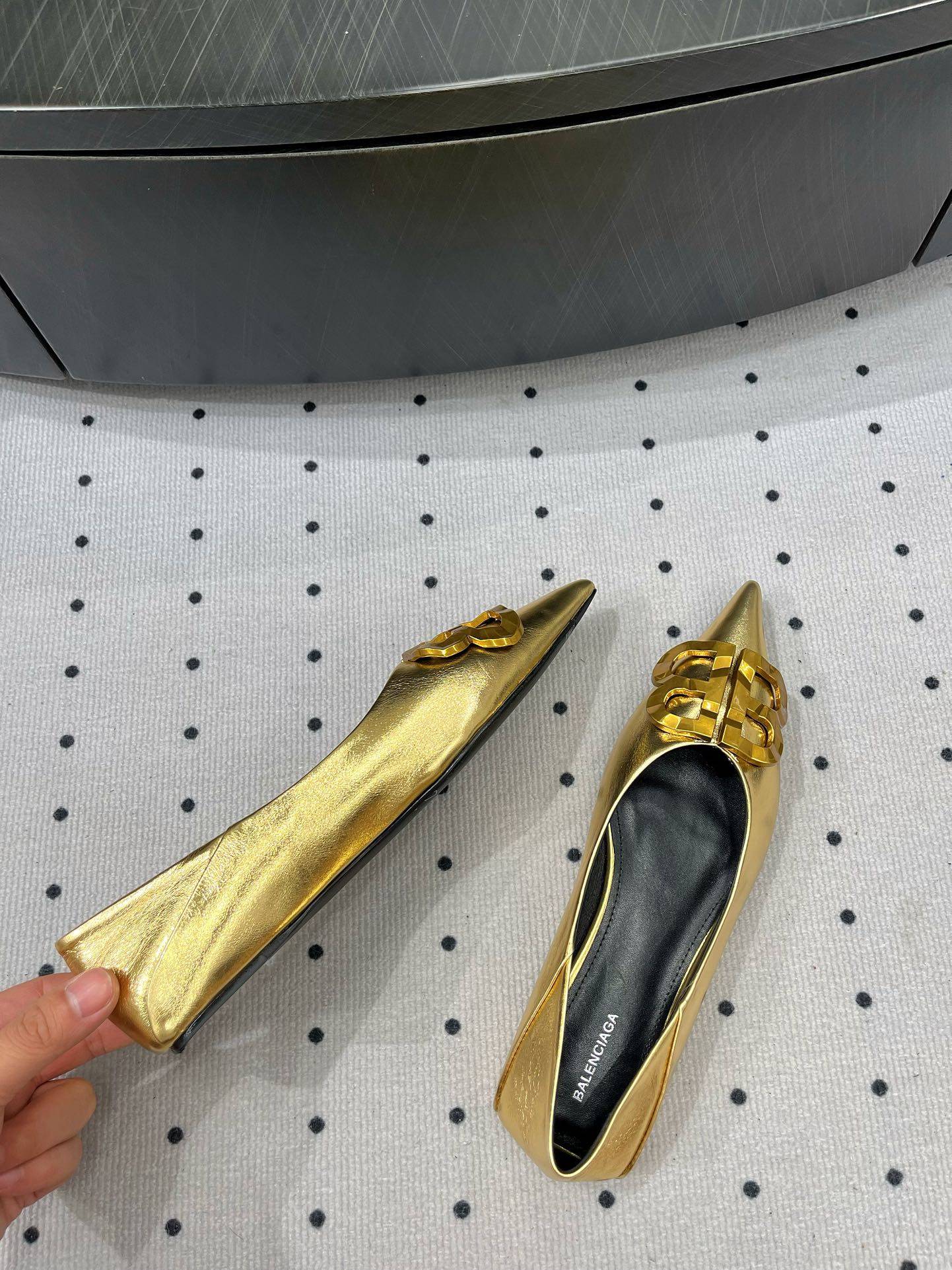 Balanciaga POINTED BB GOLD BUCKLE BALLET FLAT IN GOLD METALLIC SHINY CALFSKIN