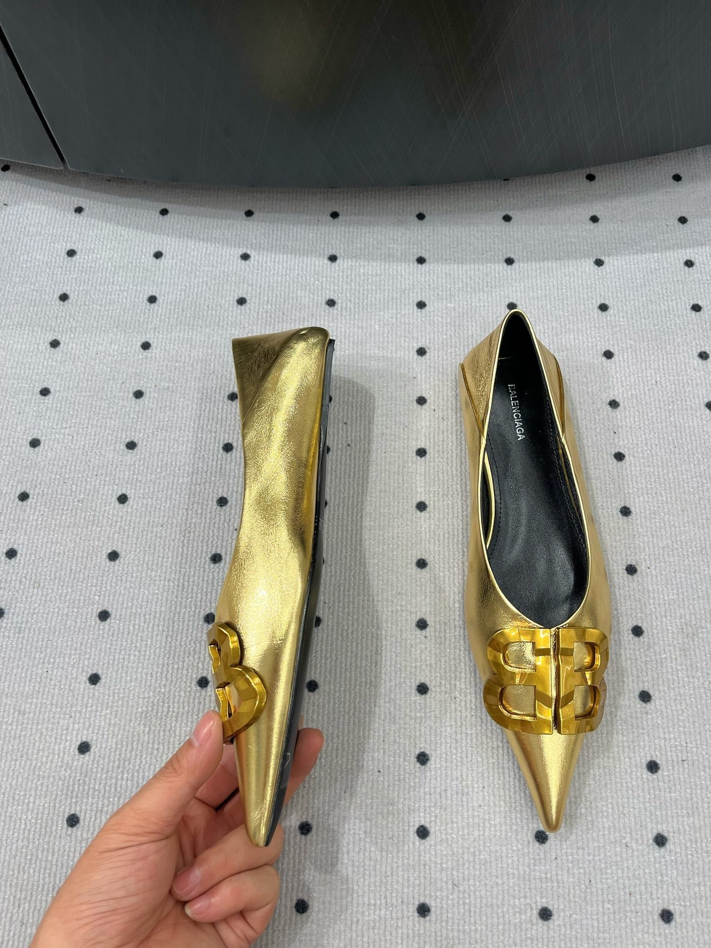 Balanciaga POINTED BB GOLD BUCKLE BALLET FLAT IN GOLD METALLIC SHINY CALFSKIN