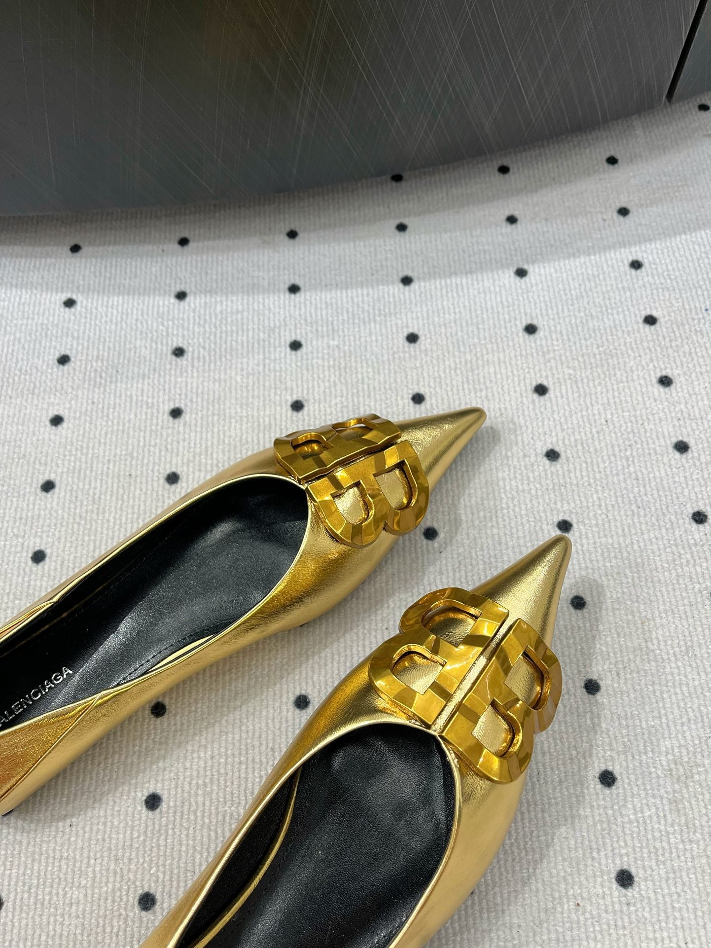 Balanciaga POINTED BB GOLD BUCKLE BALLET FLAT IN GOLD METALLIC SHINY CALFSKIN