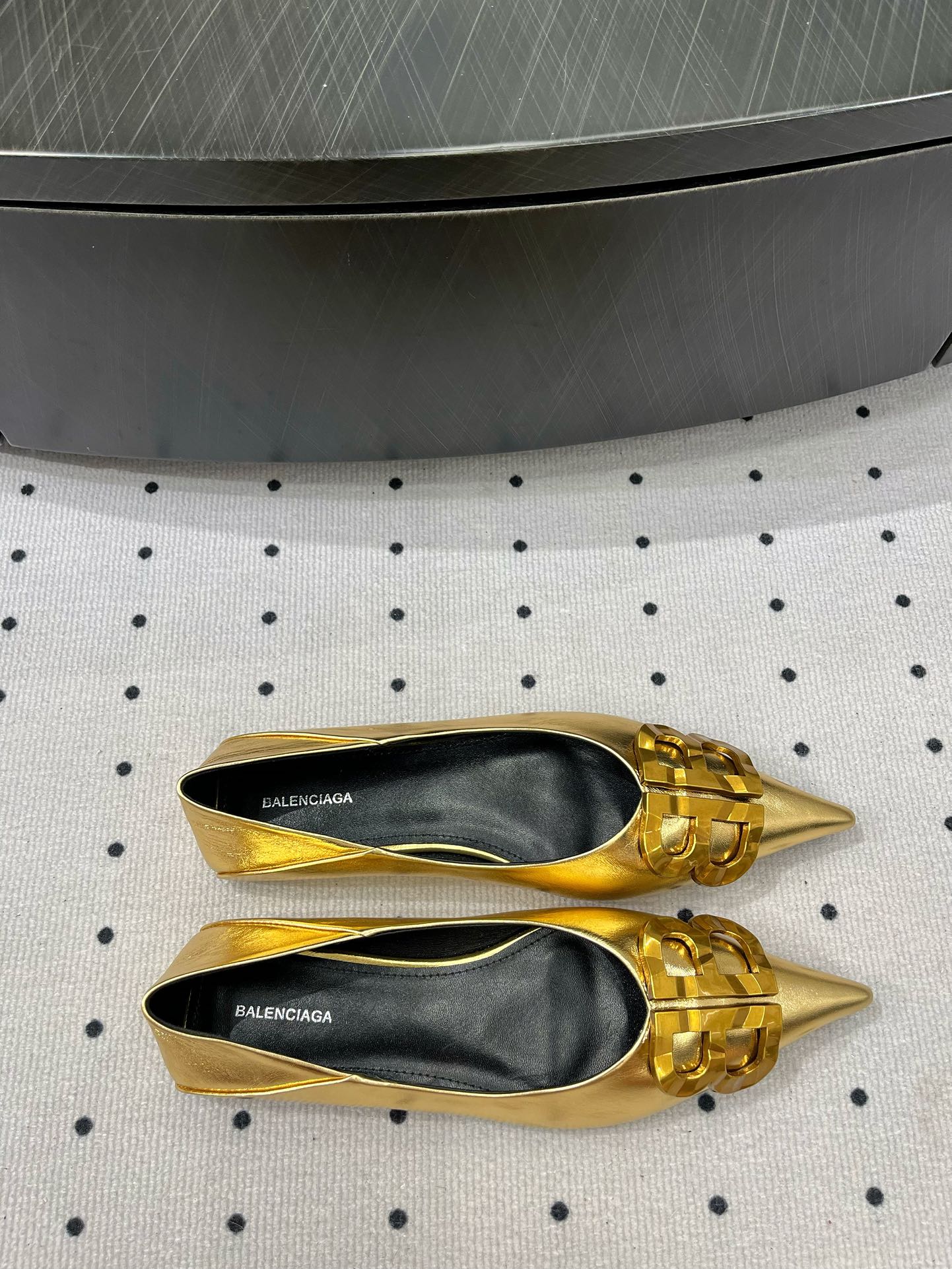 Balanciaga POINTED BB GOLD BUCKLE BALLET FLAT IN GOLD METALLIC SHINY CALFSKIN