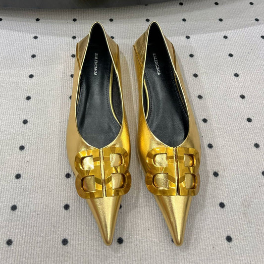 Balanciaga POINTED BB GOLD BUCKLE BALLET FLAT IN GOLD METALLIC SHINY CALFSKIN