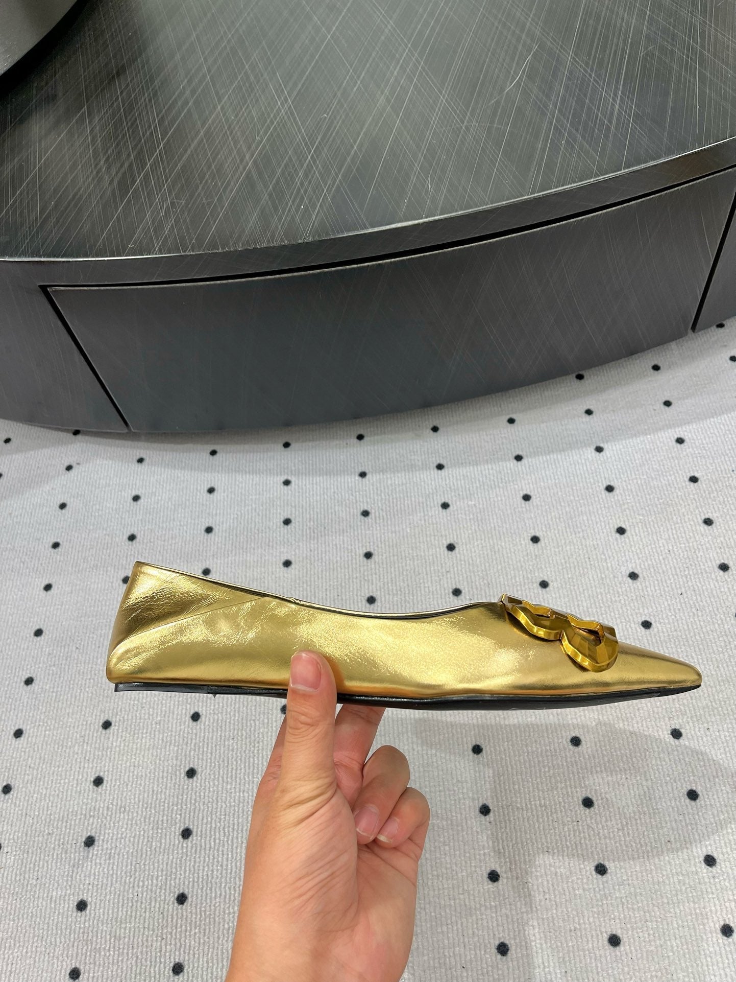 Balanciaga POINTED BB GOLD BUCKLE BALLET FLAT IN GOLD METALLIC SHINY CALFSKIN