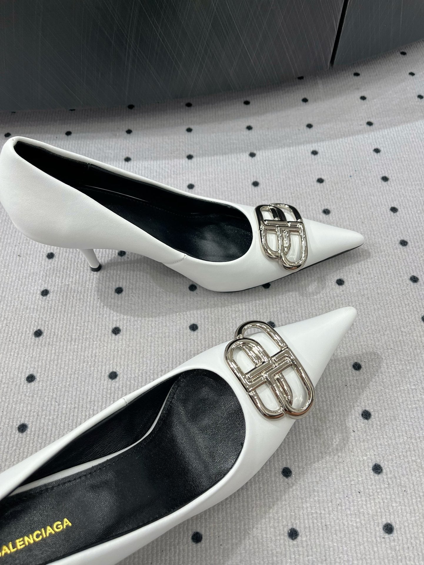 Balanciaga HEELED PUMPS 65 MM IN WHITE GLOSSY CALFSKIN SILVER HARDWARE