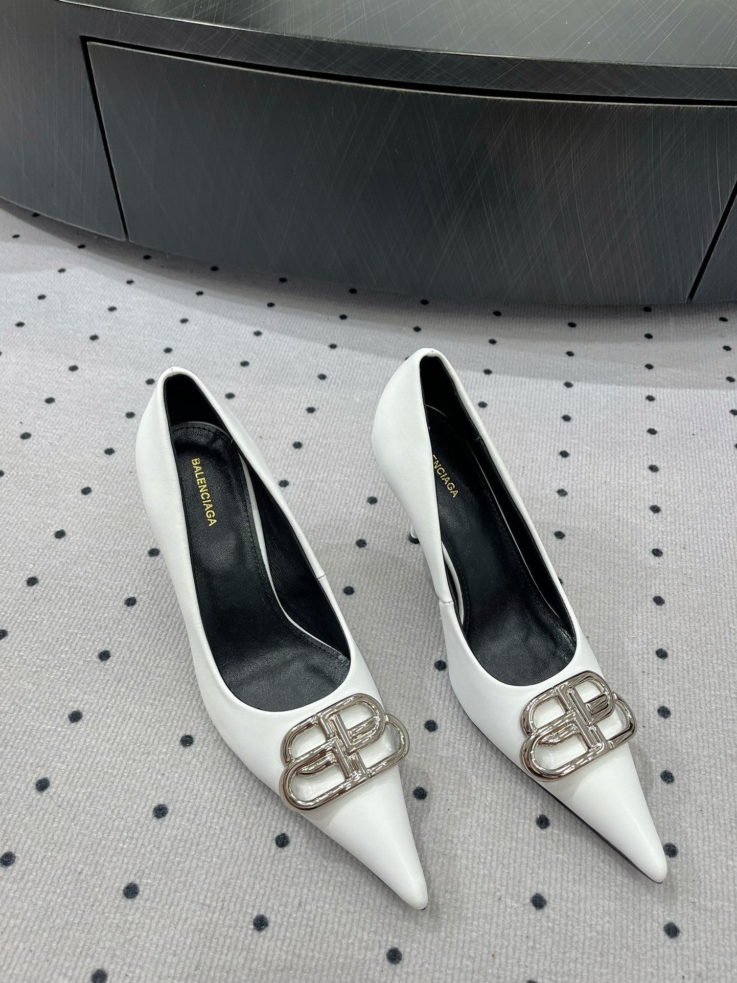 Balanciaga HEELED PUMPS 65 MM IN WHITE GLOSSY CALFSKIN SILVER HARDWARE